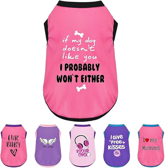 Color-Blocked Dog Tank Top with Playful Heat Transfer Designs – Lightweight Polyester Shirt for Small,MediumDogs, Perfect for Casual Outings.I Probably Won't Either Pink M