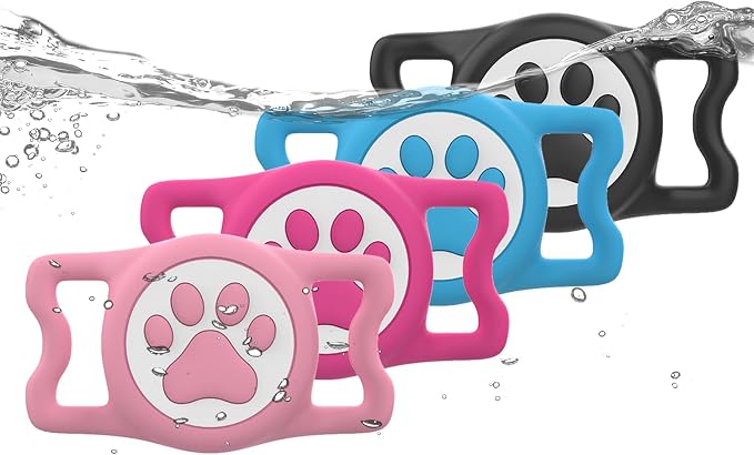 IP68 Waterproof Dog AirTag Holder for Dog Collar, Soft, Stretchy Silicone | Full-Body Protection, Easy Tool-Free Installation, Quiet, No-Dangle Fit, Lightweight, Fits Dog & Cat Collars of All Widths
