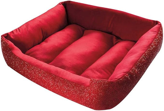 Sparkles Home Pet Bed, Sparkling Rhinestones, Soft, Comfortable Velvet, for Lounging Dogs, Cats, Pets, Red, Small, Sold Individually