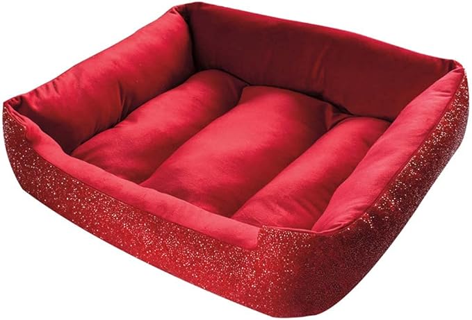 Sparkles Home Pet Bed, Sparkling Rhinestones, Soft, Comfortable Velvet, for Lounging Dogs, Cats, Pets, Red, Large, Sold Individually