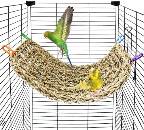 Bird Seagrass Mat 16 × 7" Parrot Natural Grass Woven Net Hammock Parakeet Climbing Rope Ladder Mat Chew Toys Cage Accessories for Pigeon Cockatiel Conure Budgie Cockatoo Rat Hamster