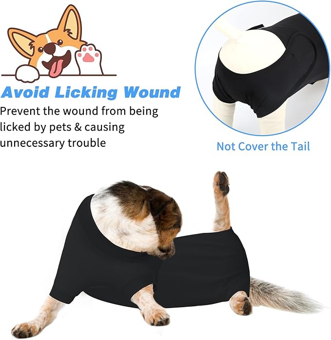2 Packs Breathable Cotton Dog Recovery Suit for After Neuter Spay Abdominal Wounds Protector, Professional Anti-Licking Onesies for Male Female Pets Surgery Bandages, XL Black Grey Pure