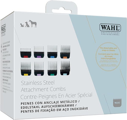 Wahl Pro Animal Stainless Steel Attachment Guide Comb Set for Detachable Blade Clippers - KMC+, KM10+, KM2+, KM Velocity, Supera, Inspire, Thick-Curly - Pet, Dog, Cat, & Horse Grooming - Multicolor 1