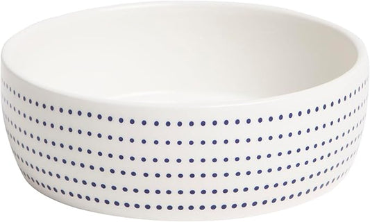 Pearhead Ceramic Dog Bowl – Modern Blue Dot Stoneware Pet Food & Water Bowl for Small Dogs, Weighted Non-Plastic Dog Feeding Dish, Small/Medium 2.25 Cups/ 18 oz