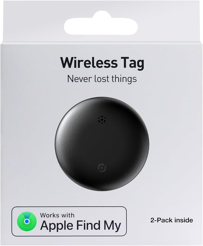 2-Pack Air Tracker Tags, [Apple MFi Certified] Works with Apple Find My (iOS Only) for Worldwide Tracking, Bluetooth Locator with Replaceable Battery for Keys, Pets, Cars, Luggage, Backpacks