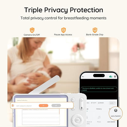 BOIFUN 2K Baby Monitor with 2 Cameras,Smartphone App, Wi-Fi Cameras,5-inch Display, Motion Tracking, Encrypted Connection, Night Vision, Long-Range 2-Way Talk, Temp Sensor