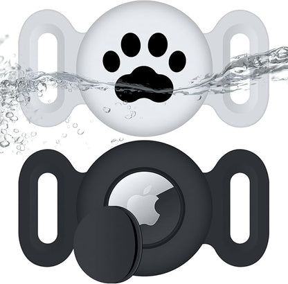 Waterproof Pouch for Airtag (2 Pack), Protective Anti-Lost Case Compatible with Airtag for Pets, Silicone Cat Collar Holder for GPS Tracker (Black/White)