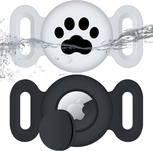 Waterproof Pouch for Airtag (2 Pack), Protective Anti-Lost Case Compatible with Airtag for Pets, Silicone Cat Collar Holder for GPS Tracker (Black/White)