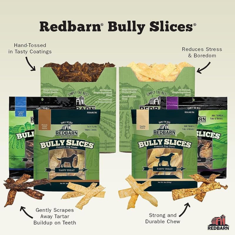 Redbarn Pet Products Bully Slices Beef Hide Dog Treats, Peanut Butter Flavor - Slow Roasted Grain-Free Rawhide Chew No Artificial Preservatives - 9 oz. 12 Bags