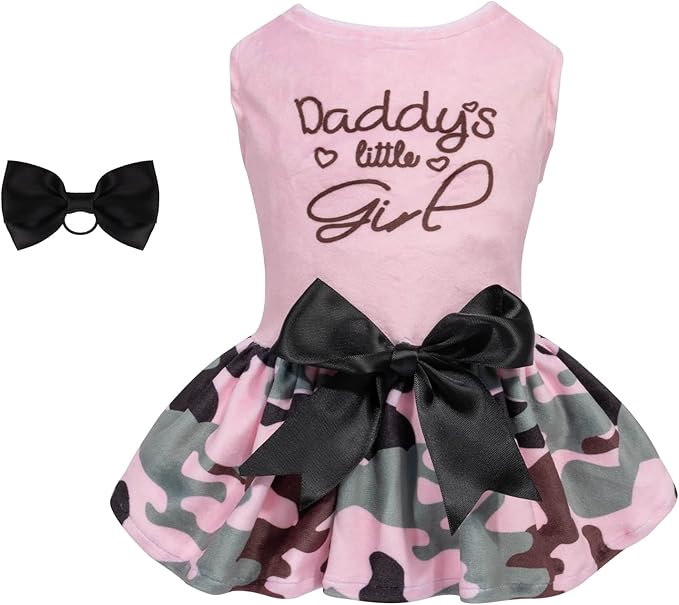 CuteBone Daddy's Little Girl Dog Dress for Small Dogs Pink Skirt Puppy Velvet Dresses Dog Clothes CVA21M-D
