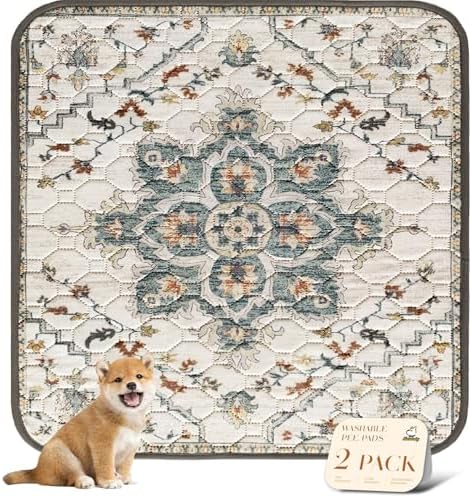 nunubaby Washable Pee Pads for Dogs, Stylish, Non-Slip and Leak-Proof Pee Pads. Reusable Potty Pads for Dogs for Crates and Floors.(Beige/Floral, 54" x54" )
