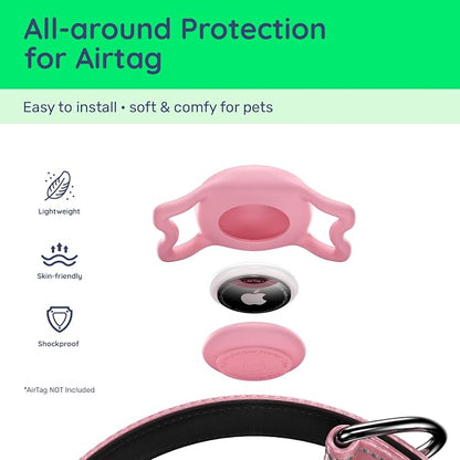 Premium Airtag Dog Collar,with IP68 Waterproof AirTag Holder,Pink,S | Soft，Breathable，Nylon Padded，Reflective，Ultra-Durable Buckle，Adjustable，Comfortable for Small Medium Large Dogs