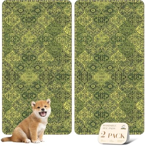 nunubaby Washable Pee Pads for Dogs, Stylish, Non-Slip and Leak-Proof Pee Pads. Reusable Potty Pads for Dogs for Crates and Floors.(Green/Multi,24" x48" )