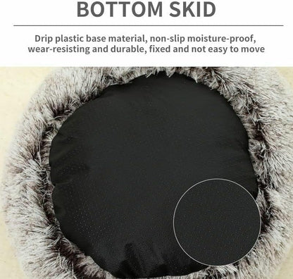 Cat Bed Round Fluffy Hooded Cat Bed Cave, Anti-Anxiety Cave Bed with Hooded Blanket, Cozy Cuddler Luxury Puppy Pet Bed, Anti-Slip Bottom and Machine Washable (Coffee, Medium)