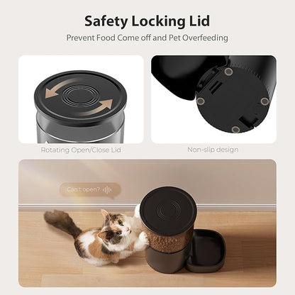 IMIPAW Automatic Cat Feeder, 5G WiFi Cat Food Dispenser with APP Remote Control, Pet Dry Food Smart Feeder, Programmable Timed Feeding, Dual Power Supply, 1-10 Meals Per Day, Desiccant Bag, Small pets