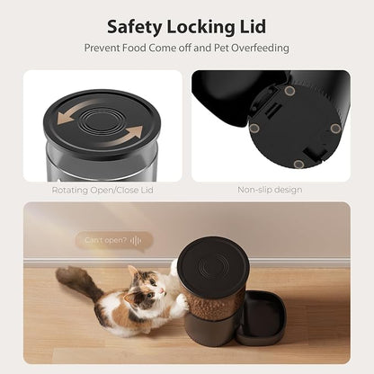 IMIPAW Automatic Cat Feeder, 5G WiFi Food Dispenser with APP Remote Control, Pet Dry Food Smart Feeder, Programmable Timed Feeding, Dual Power Supply, 1-10 Meals, Desiccant Bag, Stainless Steel Bowl