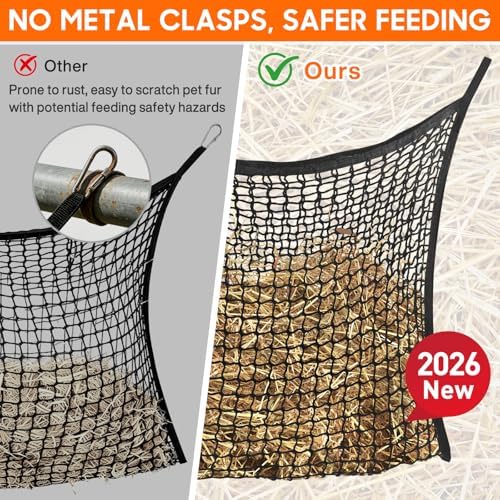 4 Pack Slow Feed Hay Net, Large Capacity Hay Bags for Horses, Easy to Hang