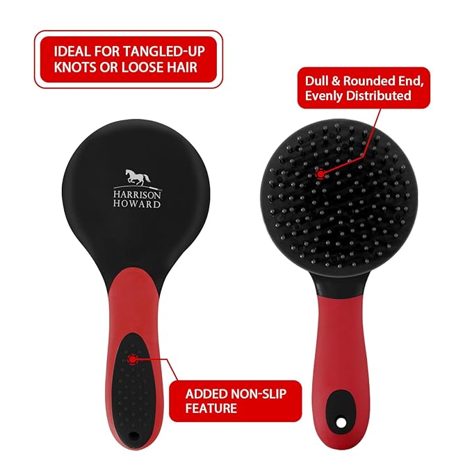 Harrison Howard Horse Mane and Tail Brush Horse Professional Grooming Brush Equestrian Detangler Non-Slip Brush Red