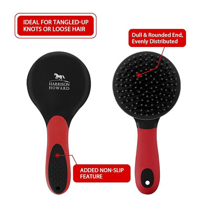 Harrison Howard Horse Mane and Tail Brush Horse Professional Grooming Brush Equestrian Detangler Non-Slip Brush Red