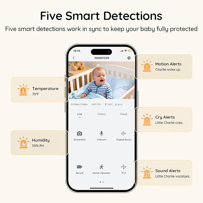 BOIFUN 2K Baby Monitor with 2 Cameras,Smartphone App, Wi-Fi Cameras,5-inch Display, Motion Tracking, Encrypted Connection, Night Vision, Long-Range 2-Way Talk, Temp Sensor
