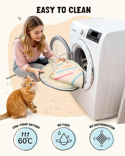 BurgeonNest 20-Inch Round Cat Bed Cave, Enclosed Hooded Pet House for Indoor Kittens, Anti-Collapse EVA Shell with Cord Access for Heating Pad, Washable Soft Plush, Beige
