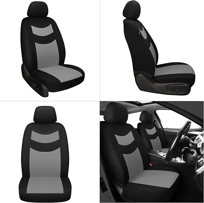 Universal Car Seat Covers for Front Seats, Cloth Front Car Seat Cover, Easy to Install, Breathable and Washable Universal Interior Covers for Auto, SUV, Sedan, Van, Airbag Compatible, Black & Grey
