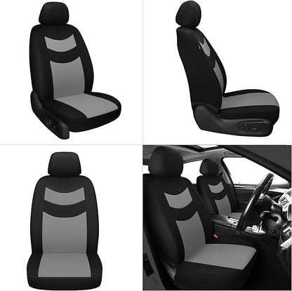 Universal Car Seat Covers for Front Seats, Cloth Front Car Seat Cover, Easy to Install, Breathable and Washable Universal Interior Covers for Auto, SUV, Sedan, Van, Airbag Compatible, Black & Grey