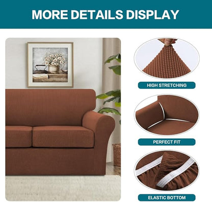 Turquoize 4 Piece Sofa Covers for 3 Cushion Couch Sofa Slipcover Soft Couch Cover for Dogs-Washable Sofa Furniture Covers with 3 Individual Large Cushion Covers (XL Sofa, Caramel)