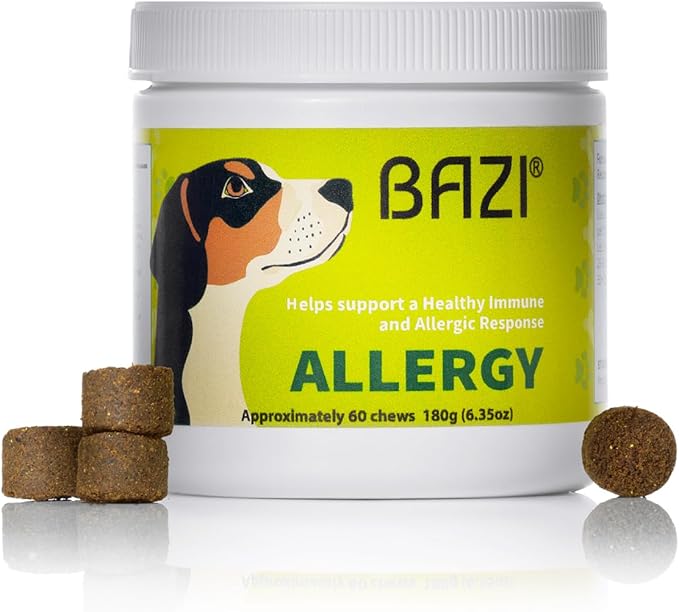 BAZI Allergy Relief Dog Chews – Quercetin, Turmeric, Ashwagandha, Probiotics & Colostrum – Seasonal Allergy, Immune & Digestive Support – for Itchy Skin & Hot Spots – All Breeds & Sizes