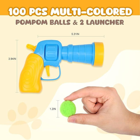 TEAWOO 50Pcs Cat Toys Pom Pom Balls with 1 Launcher Set, Interactive Cat Toy Stuff for Indoor Both Adult & Kitten Toys