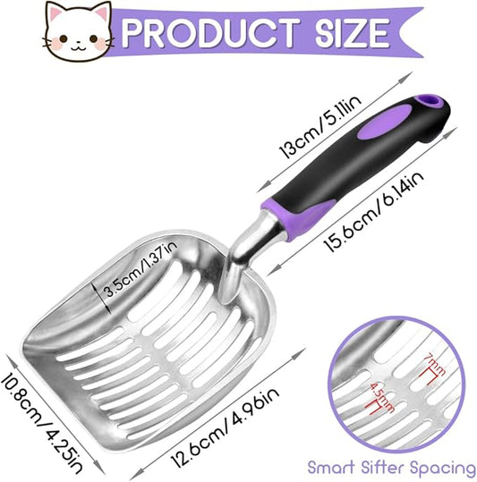 Showvigor Cat Litter Scoop, Metal Cat Scooper, Rubber Handle Scoop, Sifting Shovel – Heavy Duty Aluminum Alloy Litter Box Scoop with Deep Mesh, Design for Easy Waste Removal and Cleaning(Purple)