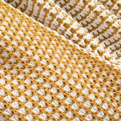 Lush Decor Chic and Soft Knitted Throw Blanket Single 50" W x 60" L Yellow - Yellow Throw Blankets for Bed - Couch Blanket - Soft Blankets