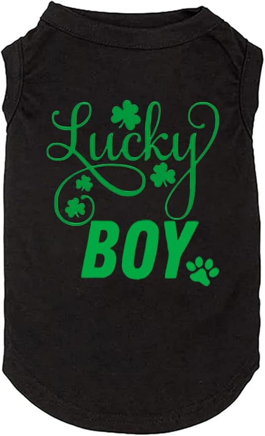 Dog Apparel Lucky Boy Letter Print Clover Shirts for Small Large Dog Vest Puppy Gift St Patrick's Day Costume(X-Small,Black01)