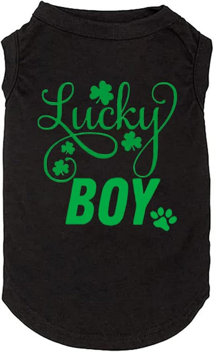 Dog Apparel Lucky Boy Letter Print Clover Shirts for Small Large Dog Vest Puppy Gift St Patrick's Day Costume(XX-Large,Black01)