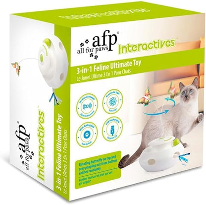ALL FOR PAWS 3 in 1 Interactive Butterfly Flutter Cat Toy with Rolling Balls, Automatic Kitten Spinner Toys, Popping Feather Toy, Mental Stimulation for Indoor Cats, USB Rechargeable