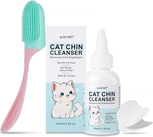 Cat Chin Cleanser Set | Feline Facial Solution for Acne & Blackheads with Brush and Pads - Purifies, Calms & Maintains Healthy Skin, 2.2 fl oz