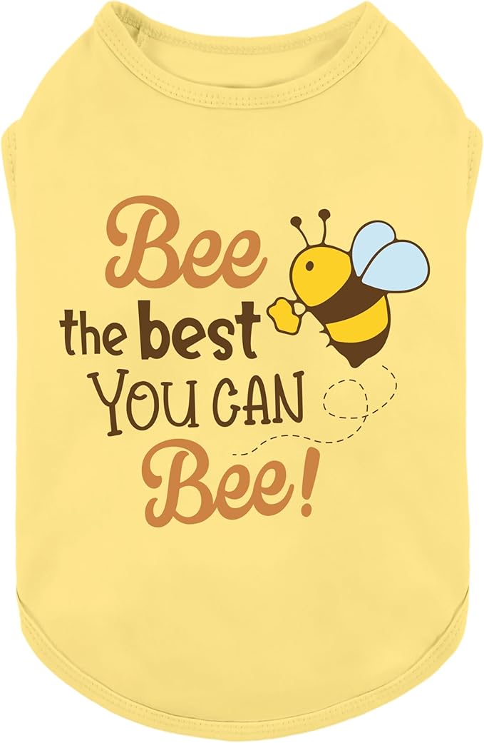 Fitwarm Bee the Best You Can Dog Shirt, Summer Clothes for Small Dogs Boy Girl, Funny Pet Outfit, Yellow, Brown, Blue, Small