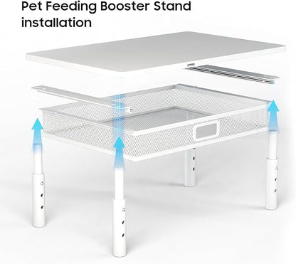 W‌SOWX Adjustable Automatic Cat Feeder Stand, Elevated Cat Food Stand,White | With Drawer and Cat Food Mat,Raises Feeder/Bowls by 4.1"/4.9"/5.7",Relieves Spine and Joints Noticeably on Pets-Sturdy Metal