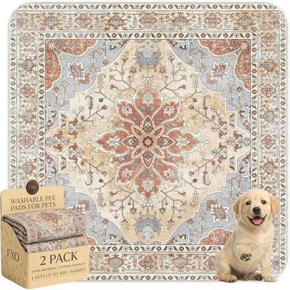 Washable Pee Pads for Dogs,Great Urine Absorbent Reusable Puppy Training Pads,Waterproof,Leak-Proof & Non-Slip Potty Pads for Whelping,Crate,Playpen,Bed.(Orange Amber Floral,36"x36")