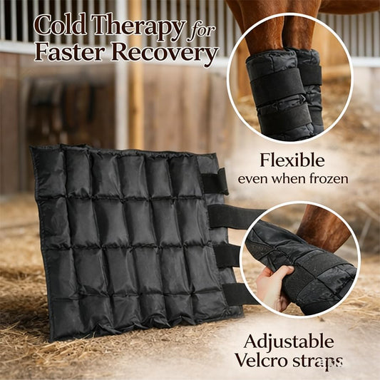 WORLD-BIO Horse Ice Boots, Cold Therapy Leg Wraps for Hocks/Ankles/Knees - Durable, Flexible, Universal Fit, Relieves Tendon Inflammation & Swelling, Post-Operative Recovery - Black