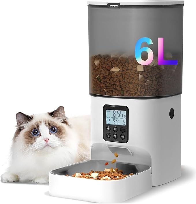 ANDOLL HOME Automatic Cat Feeder, 6L Cat Food Dispenser with 10s Voice Recorder, Pet Feeder up to 8 Meals per Day, Timed Feeder with Dry Food Sealed Ring (Jade White)