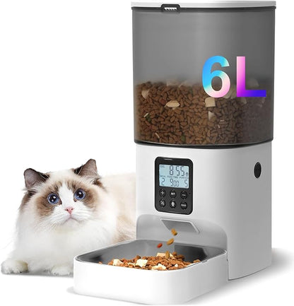 ANDOLL HOME Automatic Cat Feeder, 6L Cat Food Dispenser with 10s Voice Recorder, Pet Feeder up to 8 Meals per Day, Timed Feeder with Dry Food Sealed Ring (Jade White)