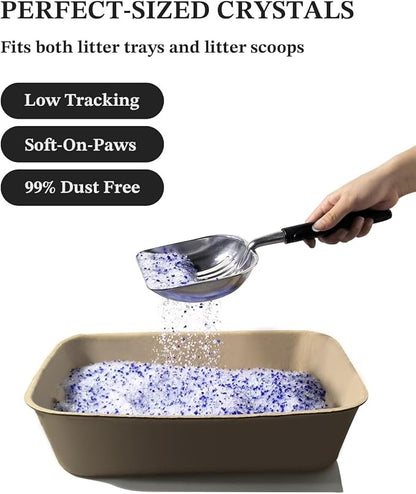 LMJP Crystal Cat Litter with Powerful Odor Control, Non-Clumping, Lasts Up to 2 Months, 8.6lb, Rapid Water Absorption, Unscented & Low Tracking Lightweight Blue & White Silica