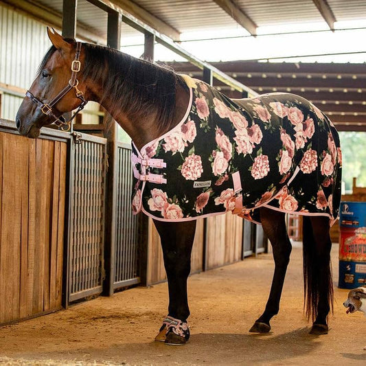 Jeffers Expression Fleece Cooler for Horses, Standard Neck, Rose Garden 84"- Equine Towel Blanket, Moisture Absorbent, Light Weight, Best for Drying, Exercise, Bathing, Adjustable Belly Bands