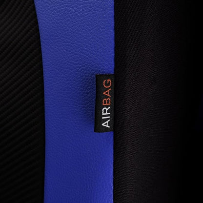 Flying Banner car seat Covers Protects Water Proof Faux Leather Carbon Fiber Front and Rear Bench (Blue Black, Full Set - 9PCS)