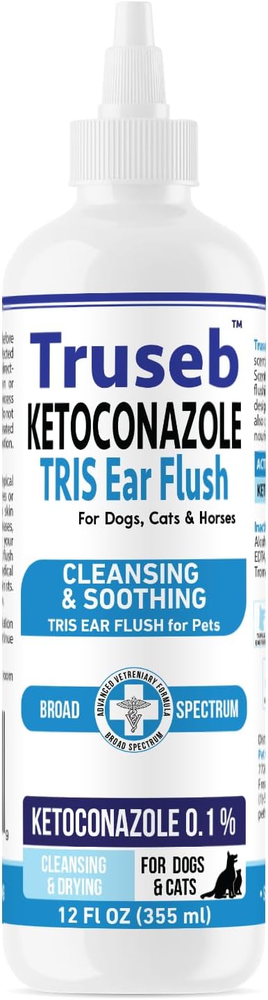 Pet Health Pharma Truseb | Dog Ear Flush Ketoconazole Dog Ear Wash, Cats and Horses, Ketoconazole Tris Ear Flush for Dogs (12 oz) Made in U.S.A (Ketoconazole Ear Flush, 12 oz)