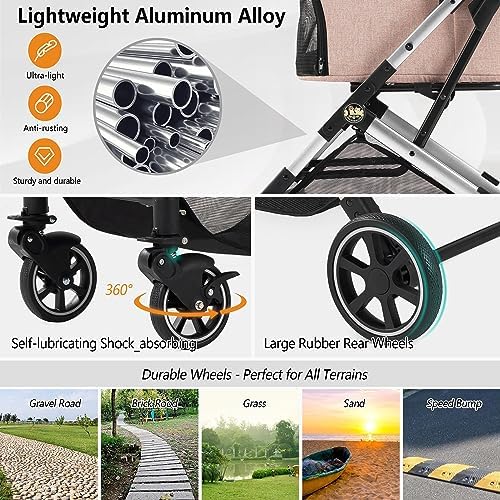 Medium Dog Stroller, Kenyone Pet Stroller for Medium Dogs Up to 55lbs, Lightweight Aluminum Frame, One Click Folding, Large Cat Stroller with No Zip Entry, Detachable Mesh, Multiple Pockets