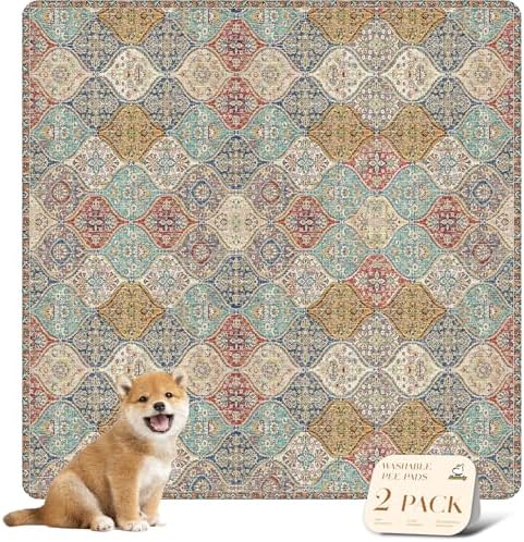 nunubaby Washable Pee Pads for Dogs, Stylish, Non-Slip and Leak-Proof Pee Pads. Reusable Potty Pads for Dogs for Crates and Floors.(Cream/Multi, 48" x48" )