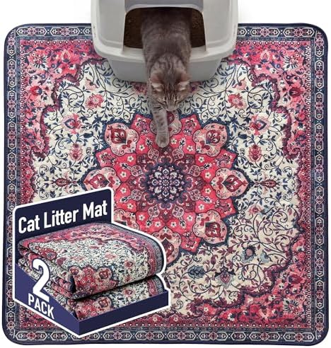 Hompet Cat Litter Mat 2 Pack, 36x36 Large Machine Washable Trapping Mats for Cats, Super Absorbent & Urine-Proof Cat Litter Box Mat for Floor, Waterproof & Non Slip Kitty Litter Rug