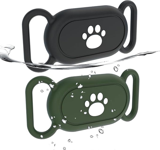 2 Pack Waterproof Dog Collar Holder Compatible with Samsung Galaxy SmartTag2, Silicone GPS Tracker Hidden Loop Holder for Smart Tag2, Anti-Lost Collar Tag2 Paw Case (Black Green)